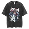 Camiseta Lavada Hip Hop Streetwear para Hombre Negra Holgada Vintage an