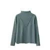 Camisa de manga comprida feminina com gola alta e costura em V invertido, veludo espesso, estilo western, para outono e inverno, combina com tudo, nova, preta
