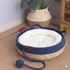 Cama para Mascotas Universal Orejas de Gato para Cuatro Estaciones, Cama Transpirable de Paja Tejida para Perros y Gatos en Verano con Bola de Juguete, Cojín de Algodón Extraíble y Lavable