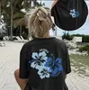 Talla europea transfronteriza Top casual de verano para mujer ALOHA Estampado hawaiano Manga corta Cuello redondo Súper
