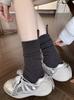 Calcetines de Invierno para Mujer de Color Sólido con Talón, Tela Acanalada con Etiqueta, Algodón, Estilo Simple Ins, Sin Costuras, Doble Aguja, de Caña Media, Holgados