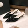 Nuevos zapatos de tacón alto con lentejuelas y punta fina para mujer, mules cerrados de tacón de aguja estilo francés de moda urbana para verano