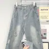 Jeans bordados de color claro estilo americano nuevos de primavera para hombre, marca de tendencia de alta costura, pantalones casuales rectos holgados, pantalones rectos de pierna ancha