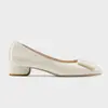 Novos Sapatos de Salto Único Estilo Francês Elegante para Primavera/Verão 2026 com Fivela Quadrada Rv, Salto Bloco Versátil, Bico Redondo, Couro Genuíno, Sapatos de Trabalho