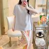 Pijamas de Algodón Seda para Mujer Verano Color Sólido Manga Corta Algodón Cuello en V Camiseta Top Nuevo Delgado Talla Grande Algodón Artificial Ropa para el Hogar