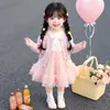 Vestido de niña atuendo de primavera 2026 nuevo elegante vestido de princesa para niños conjunto de cárdigan vestido formal para bebé de un año para primavera y otoño