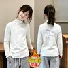 Camada Base Casual de Manga Longa Infantil Outono/Inverno Novo Estilo Tecido Térmico Camiseta de Gola Meia-Alta para Menina Roupa de Baixo Top com Babados