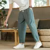 Calças casuais de verão 2024 Calças masculinas de linho e algodão soltas, calças coreanas na moda, comprimento até o tornozelo, calças retas