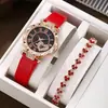 2025 Tendencia de Venta Caliente Transfronteriza Reloj de Pulsera Redondo con Flecha de Corazón de Amor Correa Brillante Conjunto de Pulsera de Amor con Diamantes