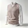 Colete de malha sem mangas com decote em V para homens, suéter quente para outono e inverno, colete de lã liso, camisa de base