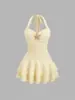 2026 Novo Vestido Feminino Europeu e Americano Amazon Transfronteiriço Cor Sólida Gola Halter Costas Abertas Alça Sexy Cintura Marcada Sem Mangas