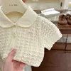 Conjunto de Verano para Niñas 2026 Nuevo Elegante Tejido Calado de Manga Corta Pantalones de Secado Rápido para Niños Conjunto de Dos Piezas