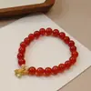 Pulsera de ágata roja natural para mujer, colgante de orquídea de la felicidad de dos mundos, diseño de nicho, pulsera de jade, retro, simple