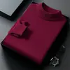 Nuevo suéter de punto para hombre de otoño e invierno, color liso, anti-pilling, suéter de lana de punto fino, manga larga, cuello semialto, ropa para hombre