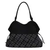 Bolso Tote de Patchwork a Cuadros con Parches de Gamuza Estilo Coreano de Nicho para Mujer 2026 Otoño/Invierno Nuevo Color Block Letras Bolso de Hombro Único