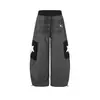 Calça de moletom casual com blocos de cor listrados estilo retrô americano, marca independente, para mulheres, perna reta solta, esportiva, perna larga, moderna