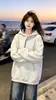 Sudadera con capucha de manga larga, diseño moderno y único con botones, estilo dos piezas falso, para mujer, nuevo top casual de otoño e invierno