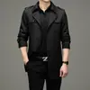 Estilo Popular Transfronterizo: Gabardina de Longitud Media para Hombres de Mediana Edad, Chaqueta de Moda con Cuello de Traje de Negocios de Alta Gama para Primavera y Otoño, Ropa para Hombres de Papá