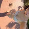Novo estilo coreano ins desejo puro renda vazada sexy menina cordão conjunto de duas peças maiô para mulheres férias na praia biquíni