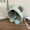 Gorro de Punto con Parche de Orejas de Oso Lindo Estilo Japonés para Mujer, Cálido para Otoño e Invierno Protección para las Orejas Circunferencia de Cabeza Grande Gorro de Punto con Pompón