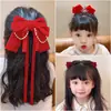 Grampo de Cabelo Laço Acessório de Cabelo para Meninas, Presilha de Cabelo Vermelha para Trás da Cabeça, Grampo de Cabelo de Ano Novo para Meninas, Ornamento de Cabelo de Fita Infantil