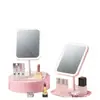 Espejo de maquillaje LED con lámpara, espejo pequeño de escritorio para mujer, estilo Ins, para dormitorio, portátil, de escritorio.