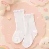 Calcetines de Algodón Blancos con Volantes y Encaje de Media Pantorrilla para Primavera y Verano Dulces Versátiles de Color Sólido Estilo Coreano Nuevos Calcetines para Bebés Niños