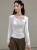 260g Seda Ecológica Design Sedutor com um Toque Sutil de Elegância, Camiseta com Decote Assimétrico Vazado para Mulheres, Manga Longa Top de Outono