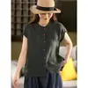 Camiseta Artística de Cor Sólida de Algodão e Linho de Manga Curta para Mulheres, Novo Estilo de Verão, Caimento Solto, Emagrecimento, Top Casual Versátil de Algodão e Linho