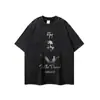 Camiseta Corta Vintage de High Street Americano de Moda con Estampado Directo y Acabado Lavado para Hombres y Mujeres