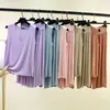 Conjunto de Chaleco Holgado de Cuello V de Modal con Bordes Fruncidos, Pantalones Rectos Cortos Holgados, Ropa de Casa Casual de Tallas Grandes para Verano