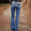 Jeans Feminino Azul Bordado no Bolso Traseiro, Corte Solto Wide-Leg, Stretch, Exportação Europeia e Americana Transfronteiriça Mulher Jenas
