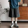 Shorts de Trabalho Masculino Retro Lavado Vintage Estilo Japonês, Unissex Solto Reto Casual Versátil Calça de Cinco Pontos