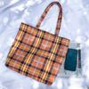 Bolsa de Hombro Retro a Cuadros Naranja Naranja Portátil para Viajes Cotidianos Gran Capacidad Moda Ligera Bolsa de Tela