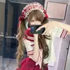 Faixa de cabelo Lolita xadrez bordô com laço de renda Cherry Ripe, acessório de cabelo versátil para o dia a dia de empregada