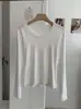 KEKEZOON Estilo japonés y coreano, cuello redondo simple, hombro recto, color liso, entallado en la cintura, adelgazante, manga larga, camiseta básica de capas para mujer 8547