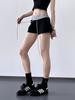Shorts Casuales de Contraste Negro Gris para Mujer Ropa de Exterior de Verano Diseño de Costura Ajustados Microelásticos Pantalones Estilo Spice Girl
