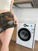 Saia curta jeans vintage com estampa de céu estrelado para tamanhos grandes, novo estilo de verão para mulheres plus size, corte solto, disfarça a barriga, saia bodycon evasê emagrecedora