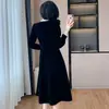 Vestido de terciopelo estilo Hepburn transfronterizo, elegante vestido adelgazante de alta gama exquisito estilo francés, pequeño vestido negro