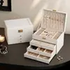 Caja de almacenamiento de joyería exquisita de gran capacidad con cerradura, caja de accesorios creativa simple multifuncional, caja de almacenamiento para collares y aretes