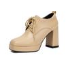 Zapatos de Mujer Estilo Europeo y Americano para Primavera y Otoño 2026, Planos con Cordones y Punta Cuadrada, Tacones Gruesos Chunky con Suela Gruesa, Tallas Grandes 40-48, Zapatos de Exportación