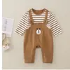 Roupas de Primavera e Outono para Bebê Urso de Desenho Animado Falso Duas Peças Primavera e Outono Roupa Única de Manga Longa para Sair