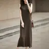 Saia Longa Sem Mangas Outono e Inverno Acima do Joelho para Mulheres, Vestido Longo de Tricô com Alças Finas e Gola Redonda, Saia Suéter Interna Lisa com Fenda Nova