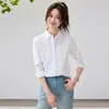 Camisa de Manga Larga Sencilla de Color Sólido 100% Algodón para Mujer Primavera y Verano 26 Estilo Nuevo Cuello Solapa Versátil Ropa de Trabajo Chaqueta de Moda Top
