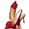 Zapatos de Mujer vino tinto Sandalias de Tacón Alto Moda Fiestera de Tacón Alto Zapatos Puntiagudos Sandalias de Tacón Alto Flor de Rosa Roja
