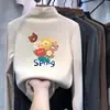 Camiseta térmica para niña con forro de forro polar, estilo otoño e invierno, cuello semi-alto, capa interior gruesa y cálida, camiseta de manga larga para niños con acabado cepillado
