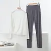 Conjunto Casual de Dos Piezas para el Hogar, Holgado, Talla Grande, Modal Delgado, para Primavera y Otoño, con Cuello Semi Alto, Mangas Largas y Pantalones de Cintura Alta