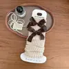 Meias Largas de Xadrez com Laço Outono/Inverno Estilo Coreano Ins para Meninas Coberturas de Perna de Tricô Aquecedores de Panturrilha de Caxemira Aquecedores de Perna Largos