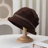 Nuevo sombrero de pescador de ala ancha con borde enrollado para mujer de otoño e invierno, estilo casual versátil vintage, sombrero tipo cubo cálido y que adelgaza el rostro