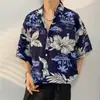 Camisa Floral de Algodón Artificial Vintage con Cuello Cubano para Hombre, Holgada Estilo Hong Kong, Hawaiana para Pareja, Manga Corta de Playa